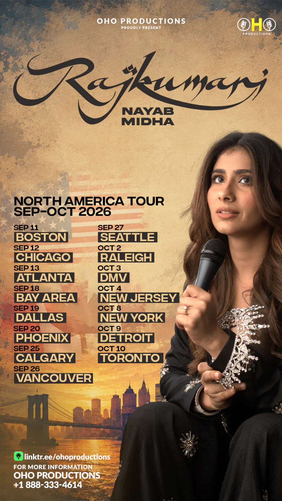 Rajkumari North America tour poster listing the September and October 2026 cities